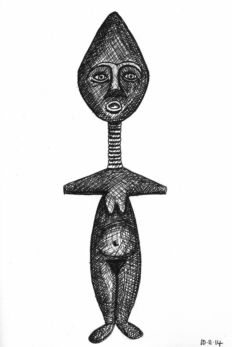4. Female Deity 4 (African Goddess)-pen and ink on paper